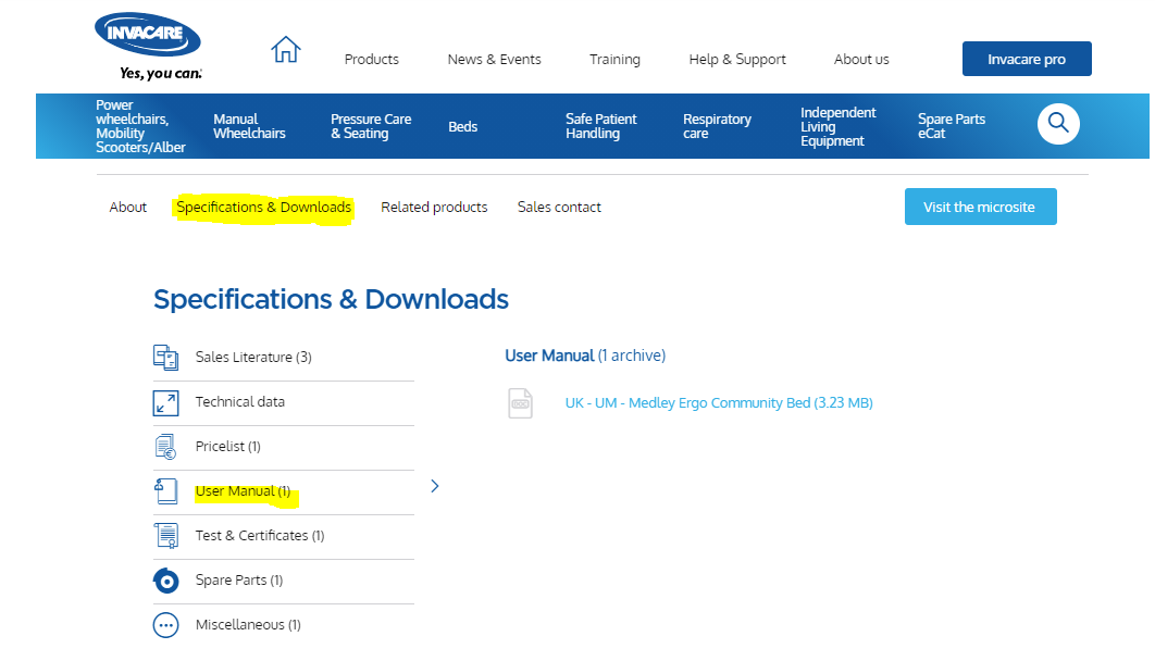 Invacare resources download section
